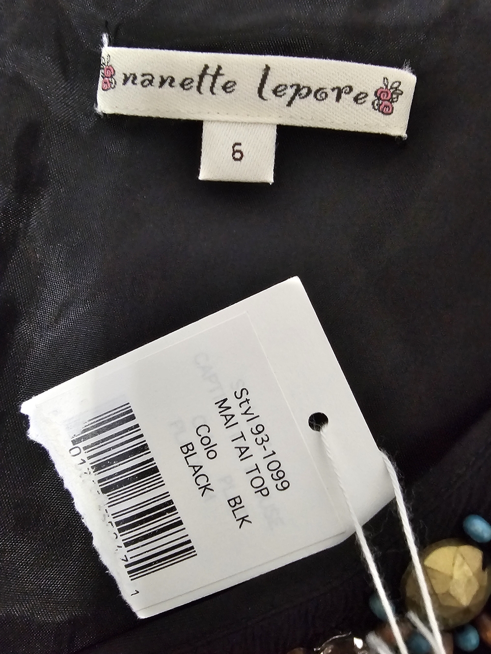 Nanette Lepore 100% Silk Embellished Beaded Flutter Sleeve Tunic Blouse Top Blk - Picture 7 of 9